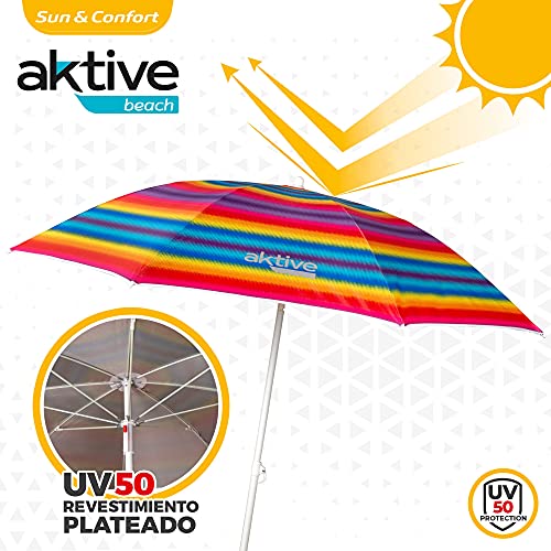 Protección UV 50 de la sombrilla de playa con rayas de colores  Beach Aktive