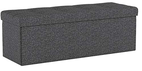 Banco con Almacenamiento grande. Cofre Puff Otomana, Plegable, Carga Estática Máx. 300 kg, 120 L, 110 x 38 x 38 cm, Imitación Lino, Gris Oscuro LSF77K. SONGMICS