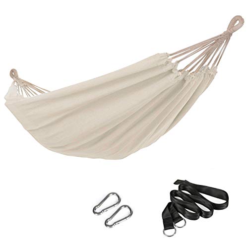Hamaca de Algodón y Poliéster para Relajarse en el Jardín o Camping, Color Beige 210 x 150 cm, Resistencia 300 kg GDC15M. SONGMICS