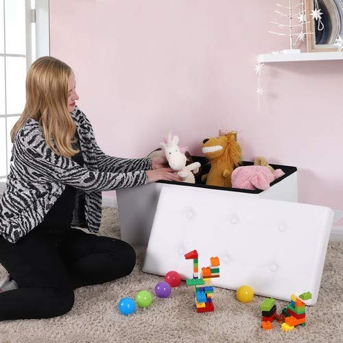 Vista en habitación infantil del Puff plegable con Baúl para Almacenaje Carga máxima de 300 kg Blanco, 76 x 38 x 38 cm. LSF106. Songmics