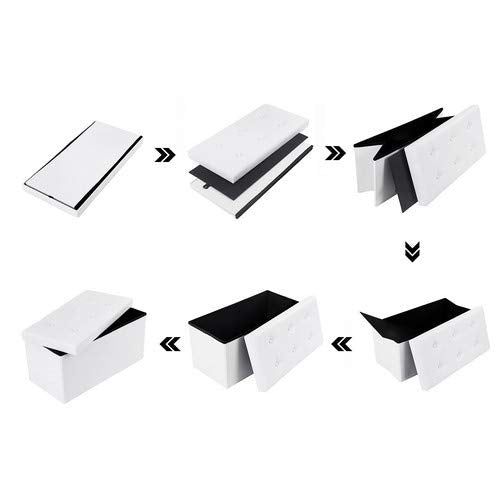 Songmics LSF106 Baúl Puff - Taburete para Almacenaje Plegable Carga máxima de 300 kg Blanco, 76 x 38 x 38 cm. Secuencia de montaje.