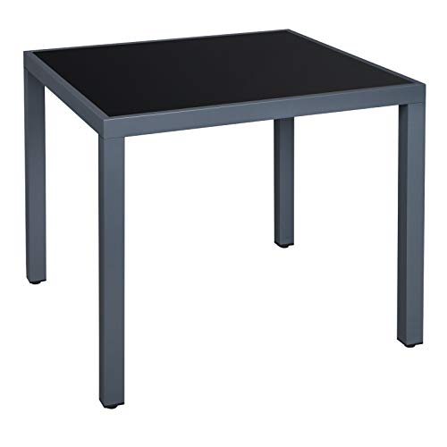 Vista de Mesa Cuadrada de Jardín o Patio para Picnic al Aire Libre, con Tapa de Cristal Templado y Marco de Aluminio, 85 x 85 x 73 cm, Gris GPT08GY. SONGMICS