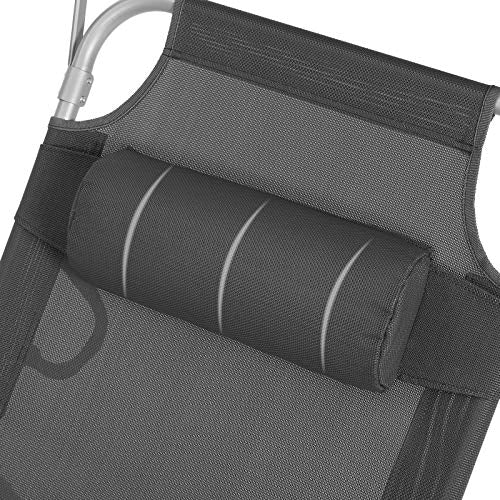 Reposacabezas de la Tumbona Reclinable con Reposacabezas, Respaldo y Parasol Reclinables, Ligera, Plegable, 53 x 193 x 29,5 cm, Carga 150 kg, para el Jardín, Gris Oscuro GCB19UV1. SONGMICS