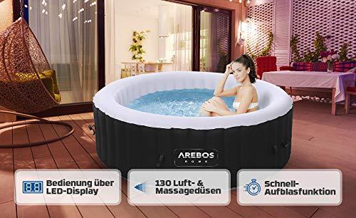 Características y vista en interior con un baño de burbujas con el Spa Piscina In-Outdoor Whirlpool Inflable. Bienestar con Calefacción y Masaje. AREBOS