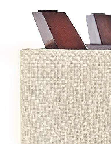 Detalle de patas y tejido del Puff Asiento con Baúl de Almacenamiento Elegante con Patas de Madera Maciza tapizado tipo lino Beige. Suhu