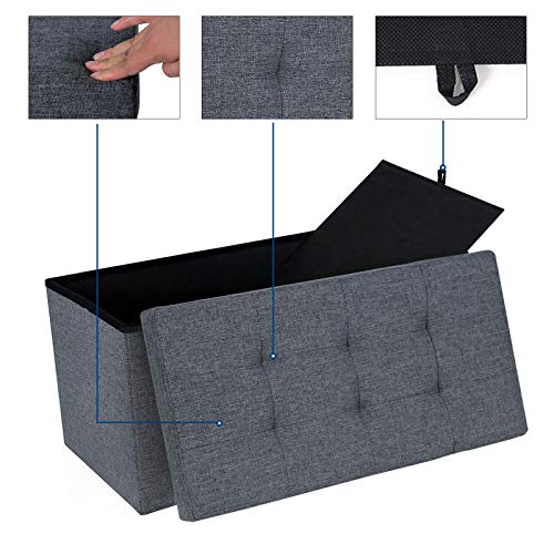 Características del Taburete Plegable para almacenaje Lino Gris oscuro. 76 x 38 x 38 cm LSF47K. Songmics