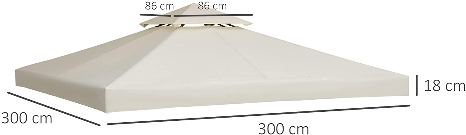 Medidas del Techo de Reemplazo 3X3 m para Carpa, Color Crema. Medidas Outsunny