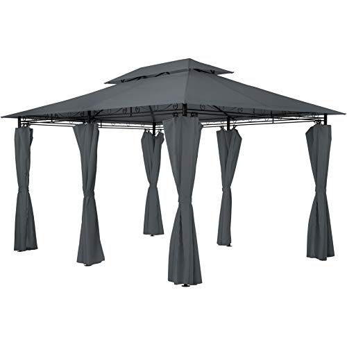 Carpa 3x4m, Impermeable y Protección UV, Paneles Laterales, color Antracita. Vista con cortinas plegadas. TecTake