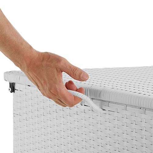 Detalle del asa del Baúl de Almacenaje, Impermeable e Inoxidable, Estructura de Aluminio Poliratán, 750 L, 145 x 82,5 x 79,5 cm (Blanco | No. 403277). 800715 Tectakes. 