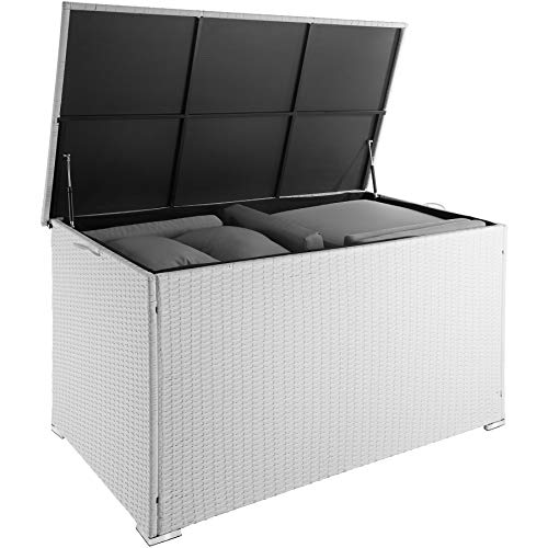 Detalle tapa abierta del Baúl de Almacenaje, Impermeable e Inoxidable, Estructura de Aluminio Poliratán, 750 L, 145 x 82,5 x 79,5 cm (Blanco | No. 403277). 800715 Tectakes. 