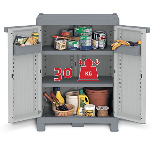 Armario bajo 2 Puertas TERRY Base 700 UW, 2 Estantes que soportan 30 kg y 2 Cubetas, Gris, 43,8x97,6x70 cm | maxjardin