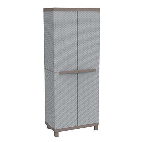Terry C-Rattan 3680 - Armario escobero de 2 Puertas, Divisor Vertical y 3 baldas Regulables, Gris, 68x39x170 cm | maxjardin