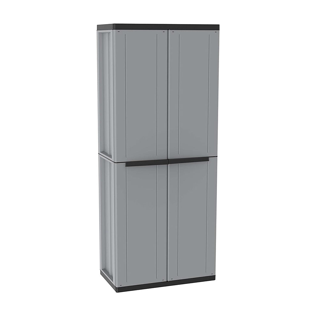 Terry, Jline 268, Armario Alto de 2 Puertas y 3 Estantes Internos, Gris/Negro, 68x37,5x163,5 cm | maxjardin