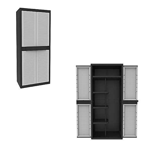 TERRY Jumbo Cab 3900 Qblack Armario 2 puertas, muy espacioso, divisor vertical y 4 estantes (3 pequeños y 1 grande que ocupa toda la anchura), Gris/Negro, 89,7x53,7x180 cm | maxjardin