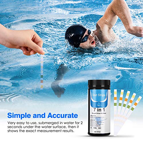 Sencillez y precisión de las Tiras de Prueba de Piscina- Medidor ph 7 en 1 con 100 PCS para Pruebas cualitativas y Semi-cualitativas de la Calidad del Agua, como PH, Cloro Residual para Piscinas, spas, estanques. Dustgo | maxjardin