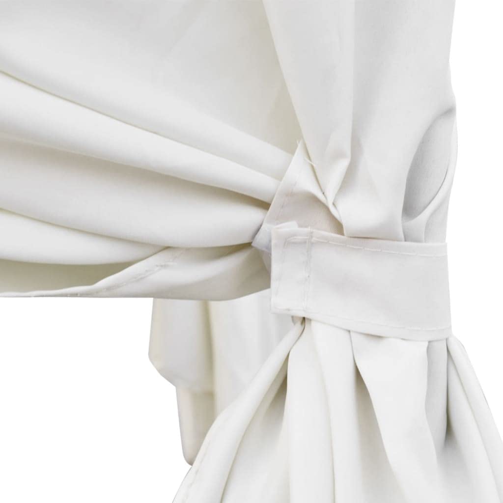 Tumbona CHILL OUT con Toldo y Cortinas Blancos. Ratán Marrón. Cama de Jardín. VidaXL. Detalle sujeción con belcro de cortinas