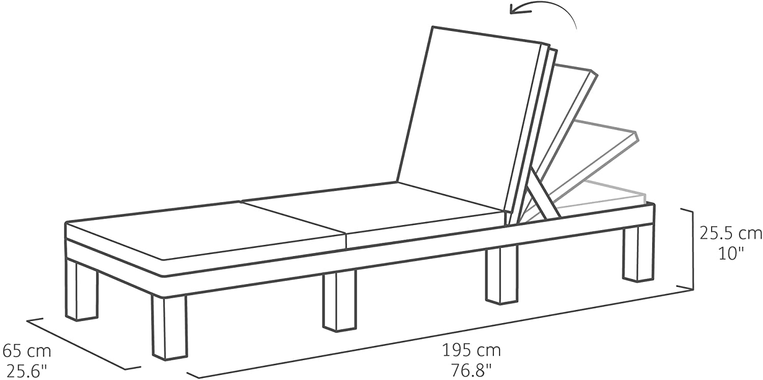 Medidas y posiciones del respaldo de la Tumbona keter Daytona para jardín.