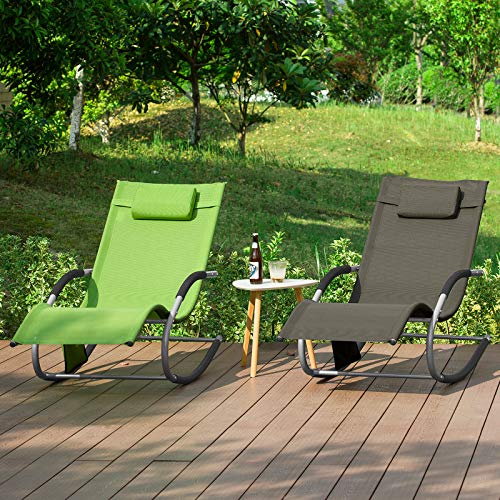 Tumbona, Mecedora con Almohada y Bolsillo Lateral, Estructura de Hierro, Malla Transpirable Teslin, cómodo, soporta hasta 150 kg ES (Marrón). OGS28-BR SoBuy