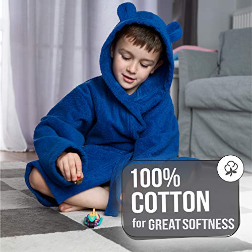 Albornoz de Algodón infantil - 100% Algodón OEKO-TEX® - Bata de Baño 2 Bolsillos, Cinturón y Capucha. Twinzen