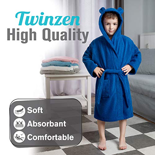Albornoz de Algodón infantil - 100% Algodón OEKO-TEX® - Bata de Baño 2 Bolsillos, Cinturón y Capucha. Twinzen