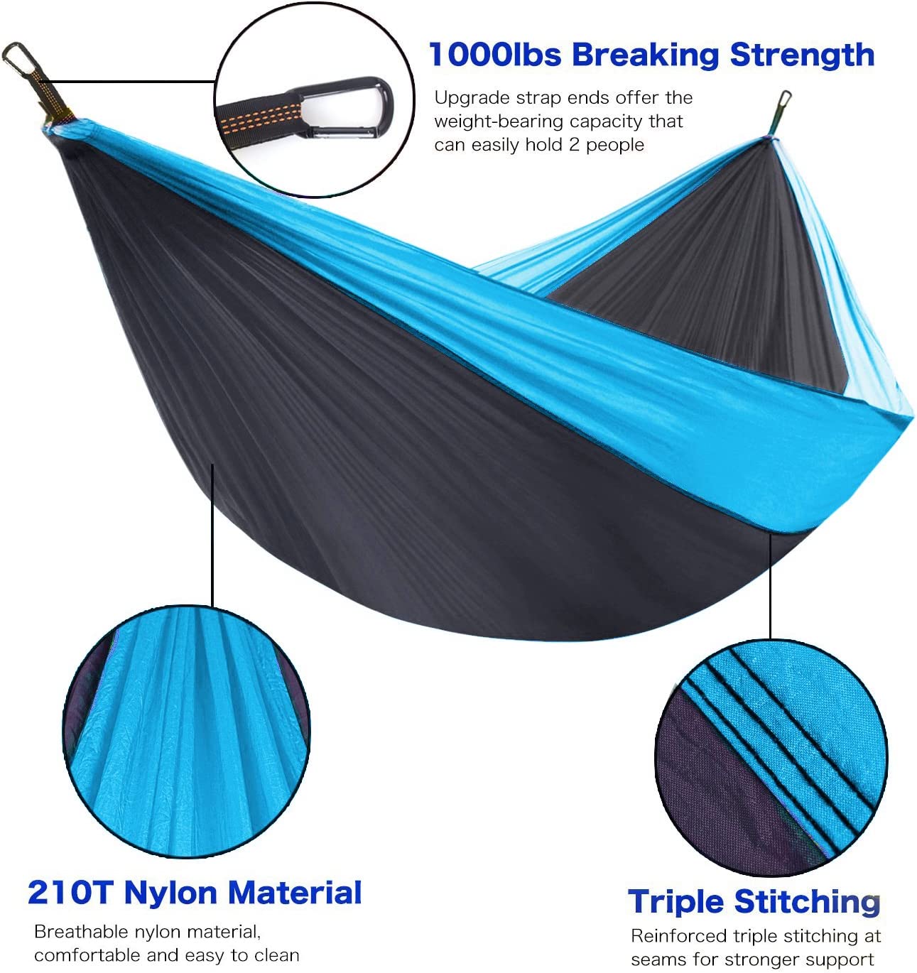 Hamaca para Acampar 320 x 200 cm para 2 Personas, Hamaca Doble Portátil Ligera de Nylon Paracaídas con Correas para Mochilero, Camping, Viajes, Playa, Jardín. Unigear