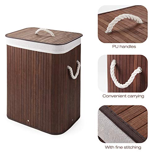 Cesto para la Colada de Bambú Cesto para Ropa Bambú 60L Cestos para la Colada con Asas Cesta para Ropa Pelegable Saco extraíble para la Ropa Sucia (Marrón Oscuro). Virklyee. Detalle características