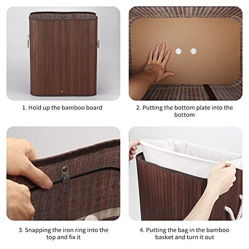 Cesto para la Colada de Bambú Cesto para Ropa Bambú 60L Cestos para la Colada con Asas Cesta para Ropa Pelegable Saco extraíble para la Ropa Sucia (Marrón Oscuro). Virklyee. Detalle características