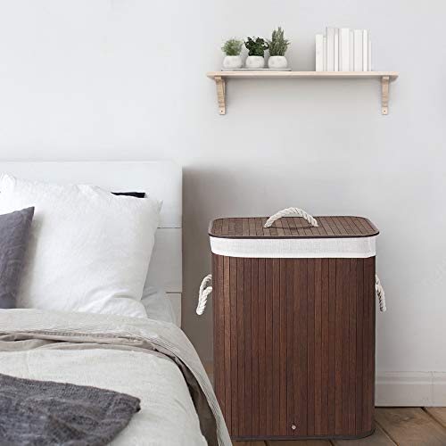 Cesto para la Colada de Bambú Cesto para Ropa Bambú 60L Cestos para la Colada con Asas Cesta para Ropa Pelegable Saco extraíble para la Ropa Sucia (Marrón Oscuro). Virklyee. Detalle ambiente