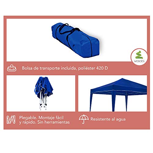 Carpa Plegable 3x3m Classic Azul, Montaje Rápido, Resistente al agua. Bolsa de transporte. Características. Wasabi.