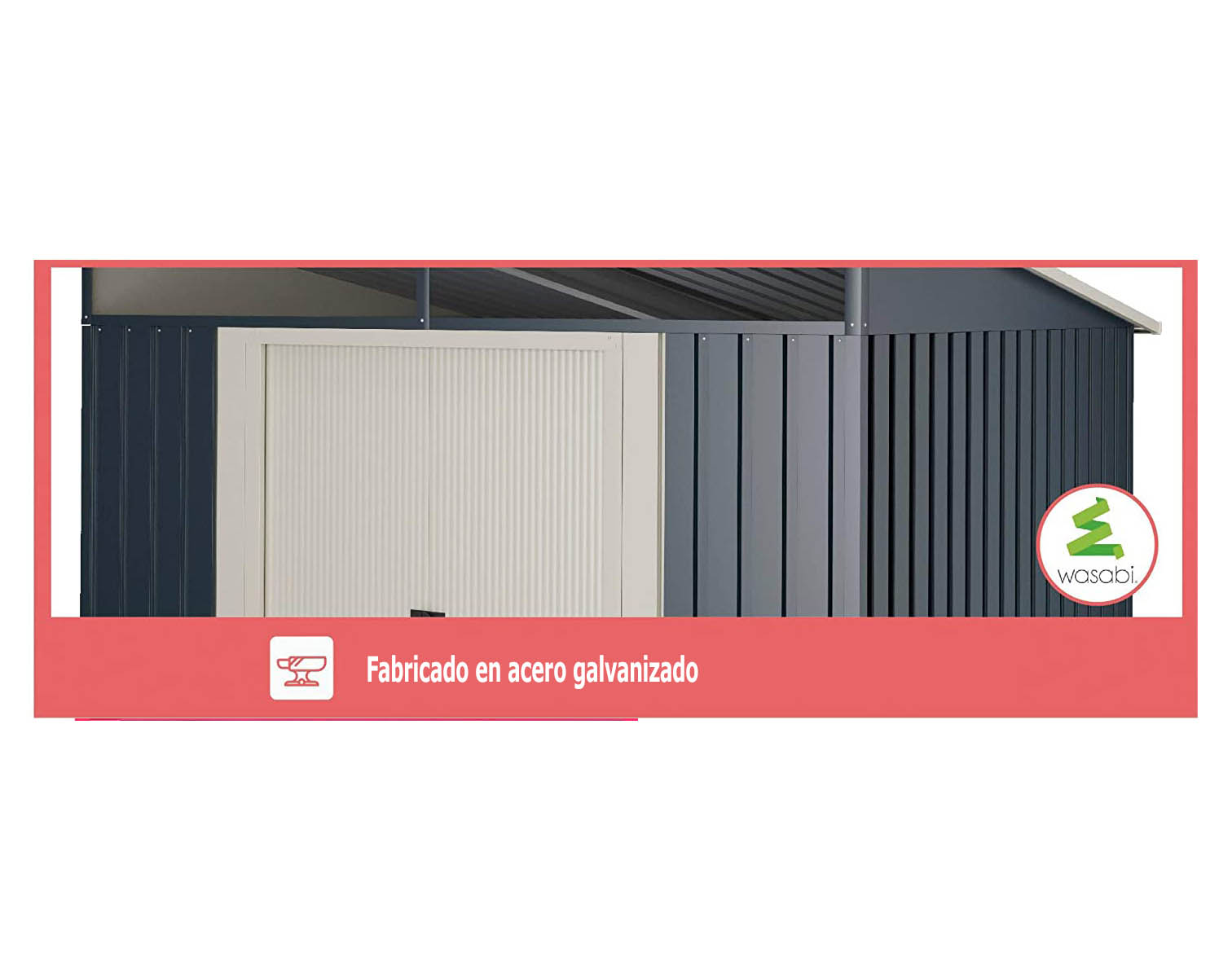 Cobertizo Jardín, caseta Metálica Gris Antracita Stark. 2,3m2-121x195x196cm Garantía 10 años. Detalle fabricado en acero galvanizado. Wasabi