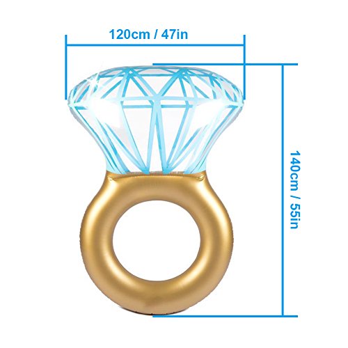 Medias del Flotador gigante hinchable anillo con diamante para Adultos en Fiestas de Piscina o despedidas de soltero/a. Válvulas Rápidas 55 X 47,2 X 15,7". WLZP