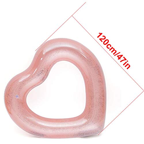 Flotador Hinchable Corazón Rosa con purpurina para Adultos en playa y Piscina de 47X47X6inch WLZP