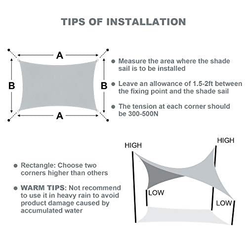 Consejos para instalar el Toldo vela Impermeable, protección Rayos 95% UV, Resistente e Impermeable, Gris, 2X3m. Wokkol