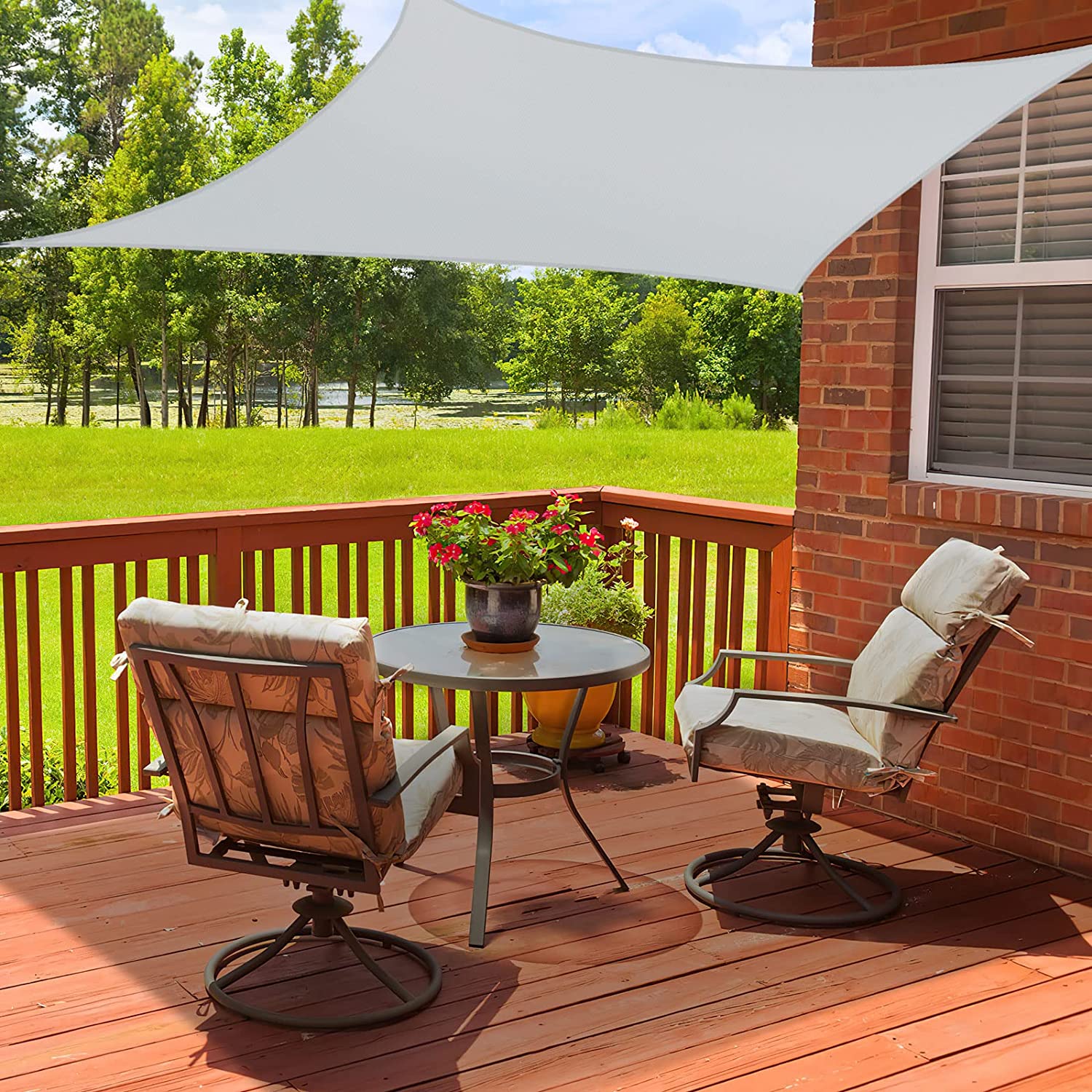 Instalación en terraza de Toldo vela Impermeable, protección Rayos 95% UV, Resistente e Impermeable, Gris, 2X3m. Wokkol