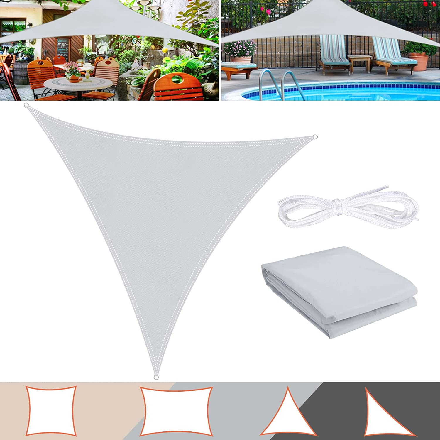 Toldo vela Impermeable, protección Rayos 95% UV, Resistente e Impermeable, Gris, 2X3m. Wokkol