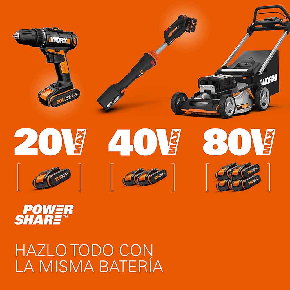Baterías intercambiables entre todas las herramientas Worx y el Robot Cortacésped Worx Landroid s300 wr130e hasta 300 m2. Control desde la APP por Wifi. S 300. WORX