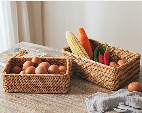 3 Cestas Tejidas Mimbre Natural para Frutas. Vista en cocina para guardar alimentos. Yangqihome