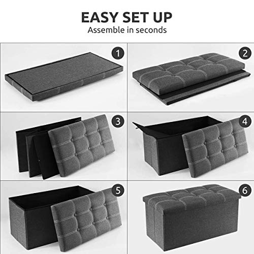 Banco pie de Cama Banco Almacenaje Otomana Baules Almacenaje Imitación de Lino Plegable 76x38x38CM Gris. YOUDENOVA. Detalle plegable