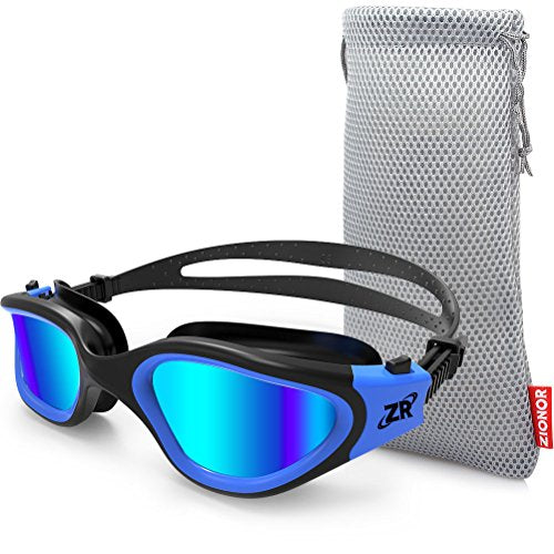 Set con funda y Gafas de Natación, G1 Gafas de Natación Polarizadas con Lente de Espejo/Humo Anti-Niebla y Protección UV Estanco para Hombres Unisex Adulto Mujeres Adolescentes. ZIONOR